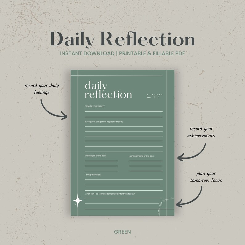 Reflective Daily Printable Daily Reflection Digital Daily Reflection Journal | Daily ...