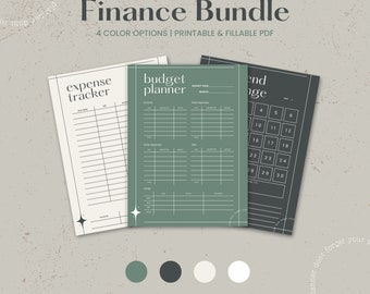 Minimalist Financial Planner Bundle, Printable Financial Trackers, Financial Goals, Digital Budgeting Planner, 4 Blank Templates, Finance