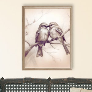 Lovebirds, Artistic Sketch of Two Affectionate Birds, Digital Download, Bird Artful Print, Lovebird Wallart, Homegift Wall Arts, Homely Art