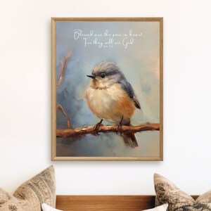 Matthew 5, Scripture Print, Christian Art, Beatitudes Wall Art, Instant Download, Bible Printable, Nursery Art, Baby Shower Gift, Bird Art
