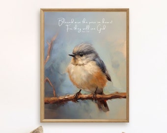 Matthew 5, Scripture Print, Christian Art, Beatitudes Wall Art, Instant Download, Bible Printable, Nursery Art, Baby Shower Gift, Bird Art