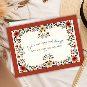 Postcard Bundle, God is our Refuge and Strength, Psalm 46:1, Single Sided Note Card With Envelope, Floral Christian Card With Scripture Card