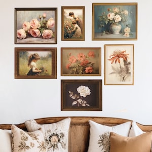 Digital Download, Vintage Styled Botanical Gallery, Floral Wall Art, Mother Daughter Art, Rose, Living Room, Dining Room Wall Art, Kitchen