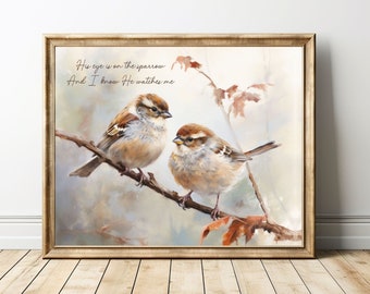 Art Print, His Eye Is On The Sparrow Wall Art, Sparrow Art, Hymn Wall Art, Christian Art, Uplifting Decor, Bird Wall Art Print, Sparrow