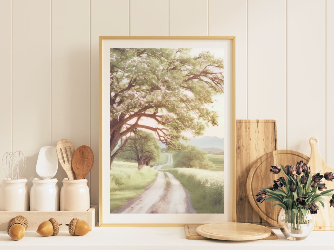 Tranquil Journey, Artful Country Road Wall Art, Vintage French Country