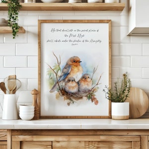 Art Print, Scripture Art, Psalm 91, Christian Print, He That Dwelleth In Secret Place, Abide Shadow Almighty, Bird Art, Bible Verse Bird Art