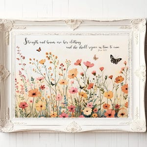 Wildflower Proverbs 31:25 Art Print, Christian Nursery Decor