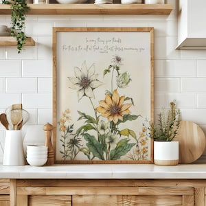 Art Print, In Everything Give Thanks, 1 Thess 5:18, Scripture Art, Christian Bible Prints, Wildflower Art, Floral Decor, Gift, Thanksgiving