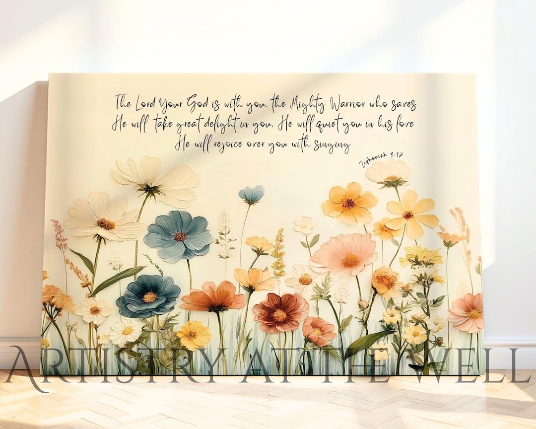 Wildflower Scripture Wildflower Scripture Canvas, Zephaniah 3:17, Christian Bible Verse Wall ...