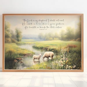 Art Print, Psalm 23 The Lord Is My Shepherd Art, Scripture Wall Art, Lord Shepherd, Farmhouse Sheep, Shepherd Wall Art, Jesus Shepherd Art