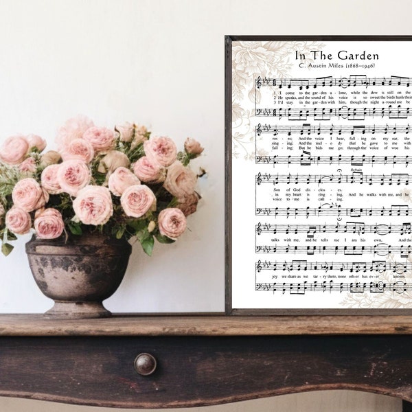 In The Garden Hymn Print, Hymn Download, Printable Hymn, I Come To The Garden Alone Printable, Christian Art, Christian Hymn Printable Art