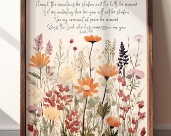 Wildflower Art Print, Isaiah 54:10 Scripture, Unfailing Love