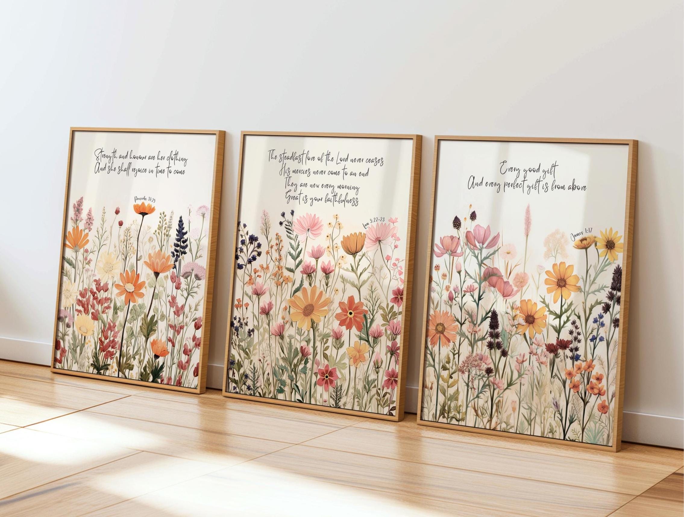 Wildflower Scripture Art Print Set: Girl's Room Decor - Etsy