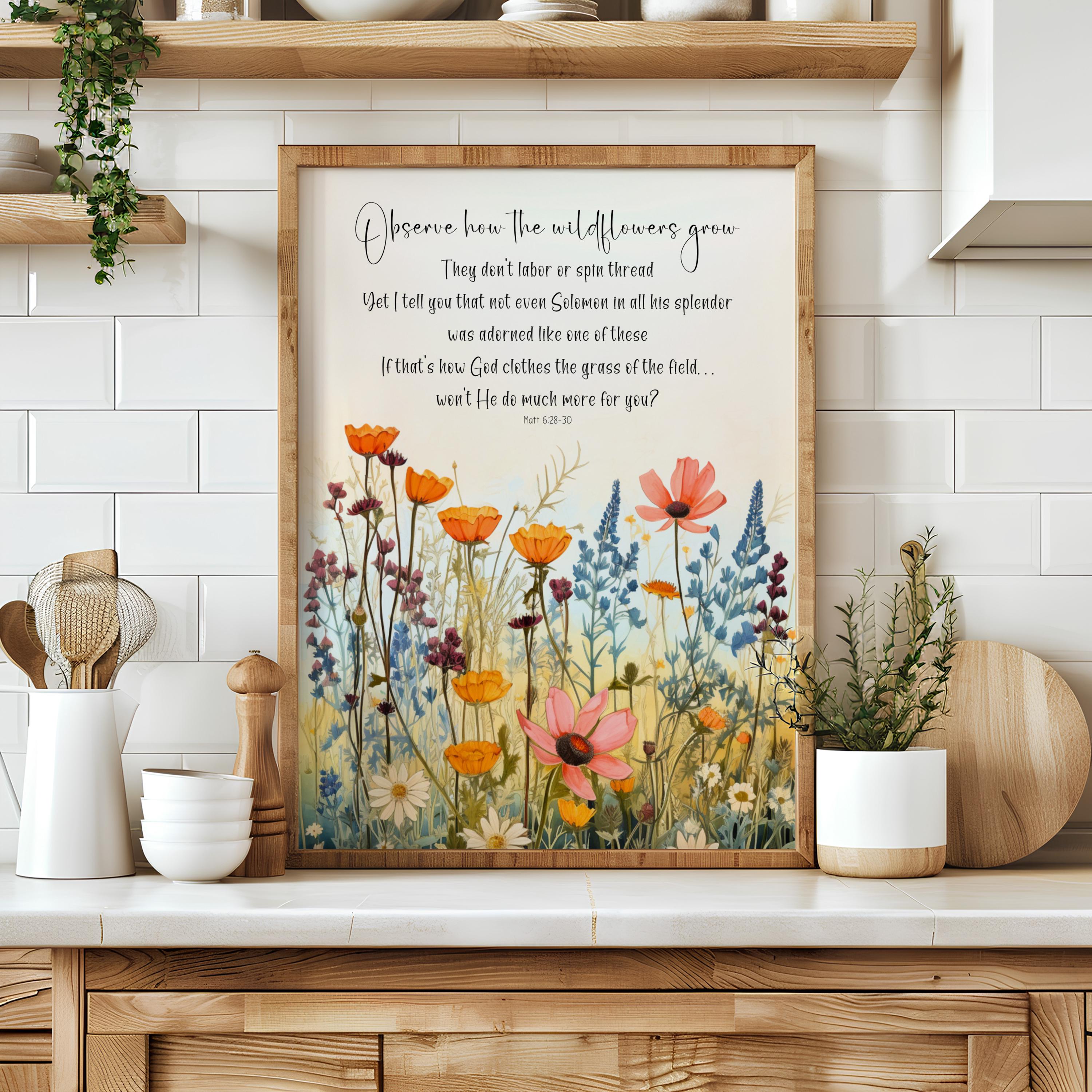 Wildflower Scripture Customizable Floral Bible Verse Art Print, Matthew 6:28-30, Boho ...