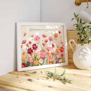 Art Print, Blessed Assurance Jesus Is Mine, Hymn Art, Christian Wall Art, Mother Gift, Daughter Present, Encouragement, Unique, Wildflowers