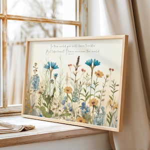 Konsttryck med vildblommor, Johannes 16:33 Skrift, Kristen gåva