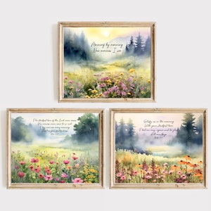 Digital Download, Tender Mercies Art Print Set, Printable Wall Art, Christian Art, Watercolor, Wildflower Valley Art, Misty Mountains, Mercy