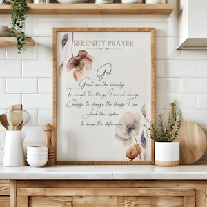 Impresión artística, Oración de serenidad, Dios concédeme la serenidad, Arte cristiano, Impresión floral apagada, Regalo inspirador, Regalo cristiano, Arte floral