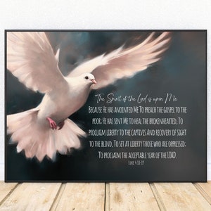 Dove Scripture Art, Scripture Wall Art, Christian Wall Art, Dove Painting, Luke 4 Print, Isaiah 61, Bible Verse Painting, Dove Holy Spirit