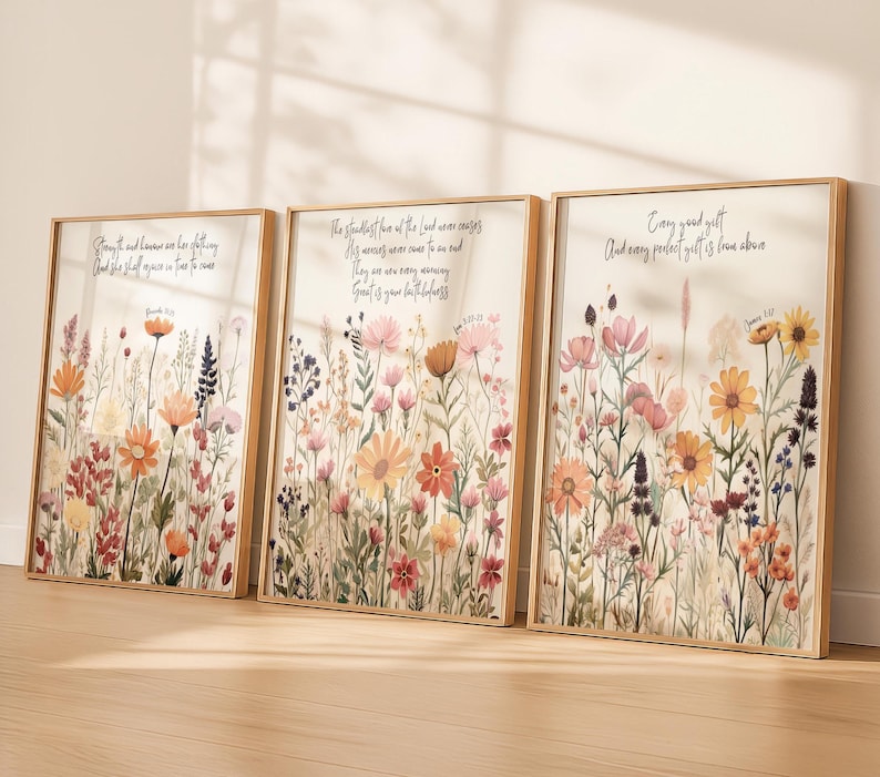 Wildflower Scripture Art Print Set: Girl's Room Decor - Etsy
