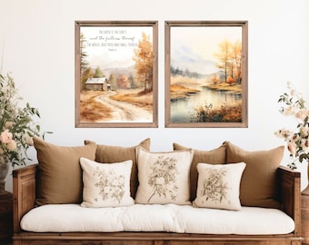 Fall Landscape Art Print Set: Psalm 24 Scripture (Digital Download)
