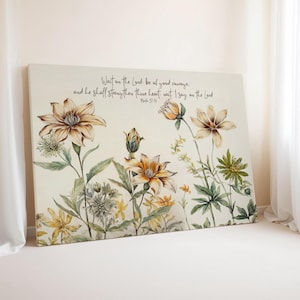Wait on Lord Psalm 27:14 Floral Art Print and Canvas, Christian Scripture