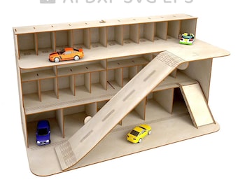 232-Toy car track laser cut file parking station toy car storage garage vector cut file glowforge cut instant download svg ai - L232