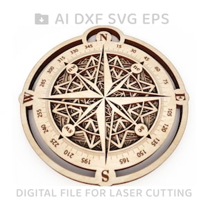362-Wooden Multilayer Compass, home decor, wall decor, vector svg vector file, vector cut file, digital vector art, svg, cnc file - L362