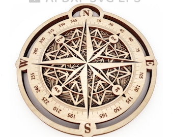 362-Wooden Multilayer Compass, home decor, wall decor, vector svg vector file, vector cut file, digital vector art, svg, cnc file - L362