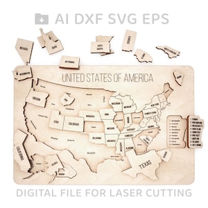 239-Vetor de quebra-cabeça dos Estados Unidos da América para arquivo vetorial CNC svg, arquivo de corte vetorial, arte vetorial digital, cnc, arquivo cnc, padrão cnc - L239