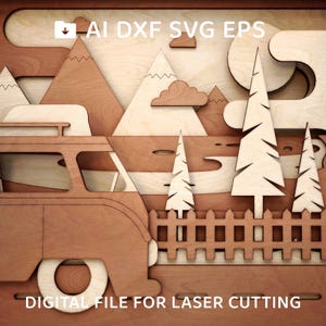 455-Holz Multilayer Pano Familien Urlaub vektor für Glowforge Laser cut svg Vektordatei, Vektorschnittdatei, digitale Vektorkunst, svg - L455