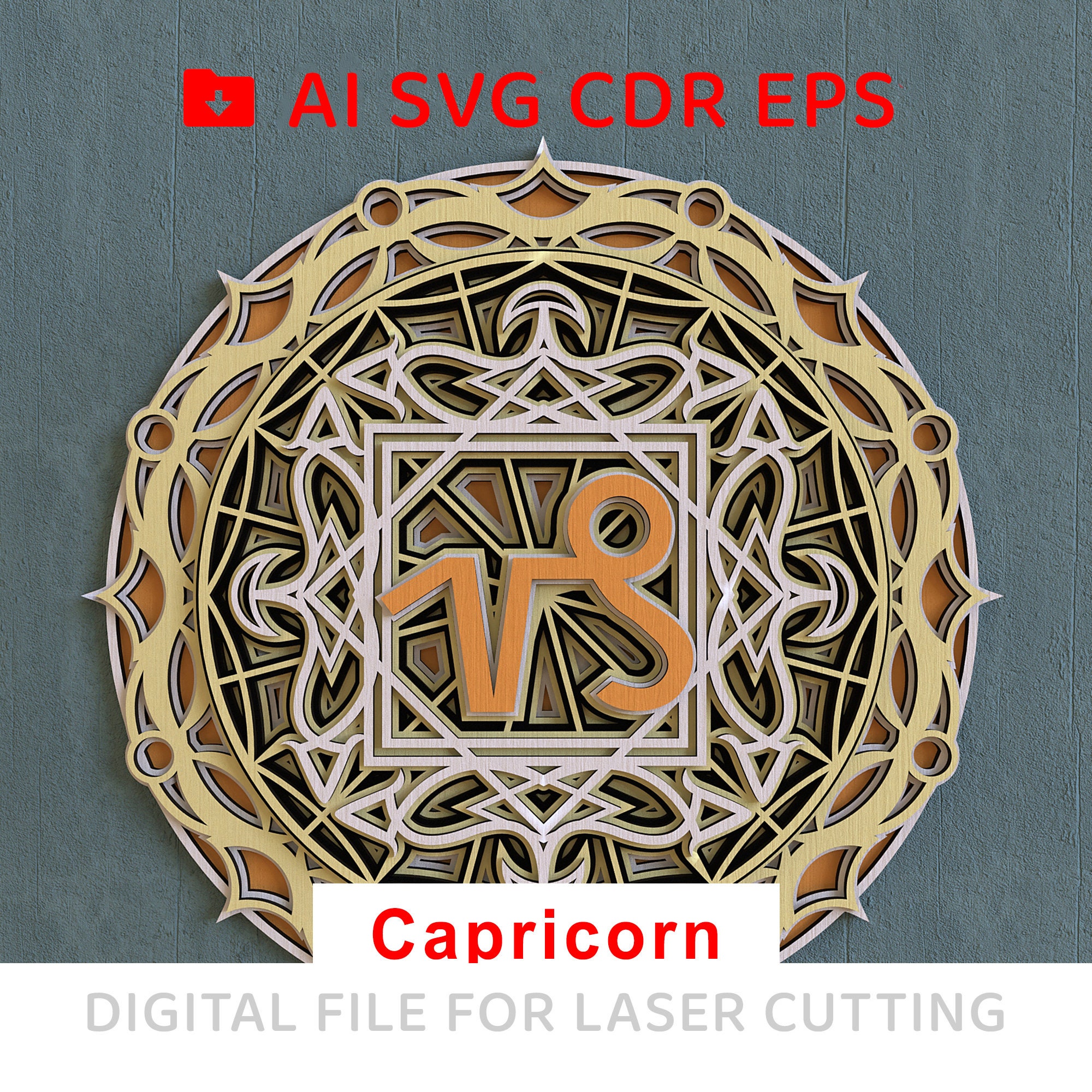 577-capricorn 2 Wooden Multilayer Zodiac Sign Vector for CNC Svg