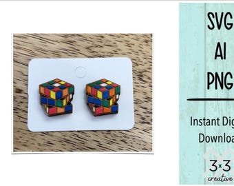 Rubiks kub örhängen SVG, Retro 80-talsdesign (digital nedladdning)
