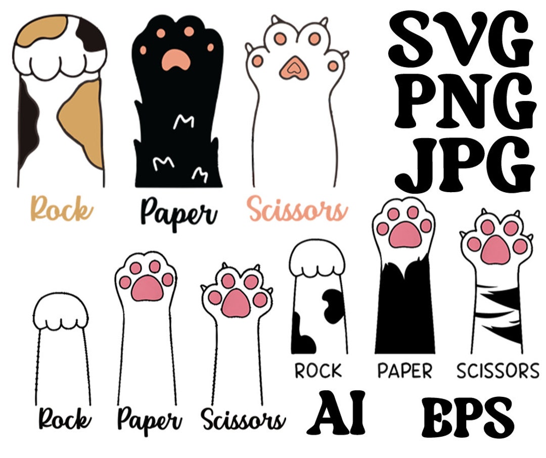 Rock Paper Scissors PNG, Pet SVG, Animal PNG, Cat Paw Svg, Cat Lovers