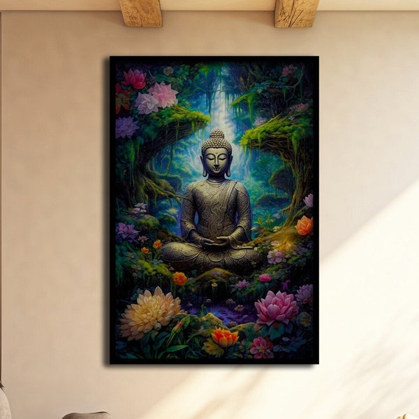 Bouddha Wall Art - Peinture de Bouddha - Affiche bouddhique - Décor de Bouddha - Décor de studio de yoga - Bouddha méditant - Art mural de méditation - Bouddhisme