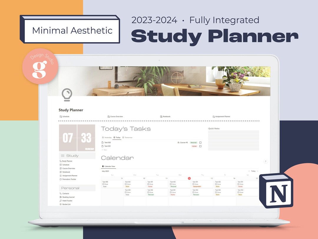 Study Planner Notion Template ADHD Minimal Aesthetic Personal Planner ...