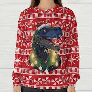 Ugly Christmas Sweater, T-Rex Christmas Sweater, Dinosaur Christmas Sweater, T Rex Dinosaur Sweater, Dinosaur Santa Hat, Dinosaur Lovers