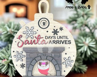 Wooden Santa Countdown Ornament: Christmas Fireplace Decor