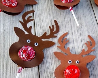 Porta paletas de reno, adornos para calcetines navideños, recuerdos para el aula