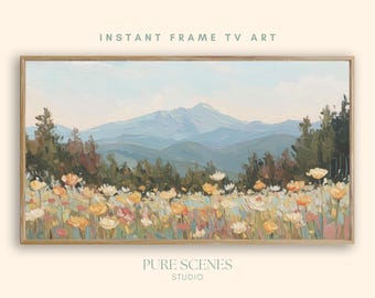 Wildflower Meadow Mountain Landscape Samsung Frame TV Art, Vibrant Painting (Digital Download)