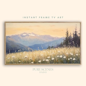 Alpine Meadow Nature Frame TV Art, Rustic Landscape Painting (Digital Download)