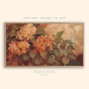 Fall Orange Hydrangeas Floral Samsung Frame TV Art, Moody Painting (Digital Download)