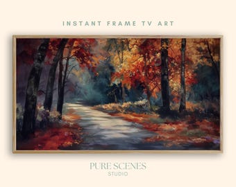 Autumn Forest Path Landscape Samsung Frame TV Art, Moody Painting (Digital Download)
