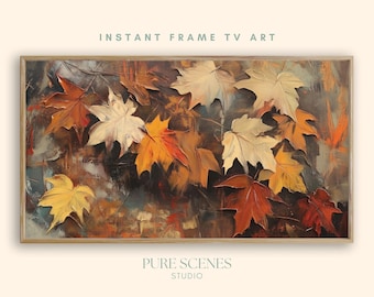 Fall Maple Leaves Abstract Samsung Frame TV Art, Rustic Painting (Digital Download)