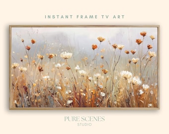 Autumn Wildflower Meadow Floral Samsung Frame TV Art, Neutral Painting (Digital Download)