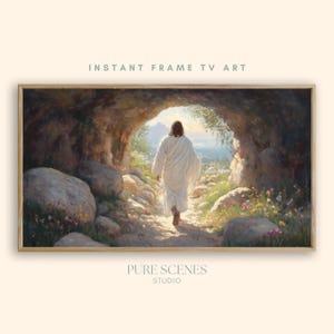 He Is Risen Christian Frame TV Art, Jesus Resurrection Painting (Digital Download)
