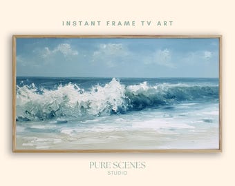 Ocean Wave Sandy Beach Coastal Samsung Frame TV Art, Textured Painting (Digital Download)