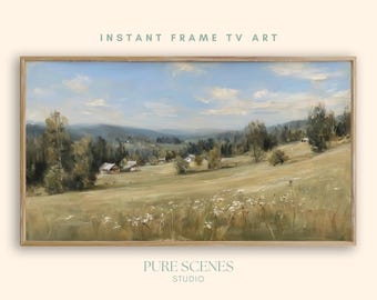 Rolling Hills Farmhouse Landscape Samsung Frame TV Art, Rustic Painting (Digital Download)