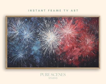 4th of July Frame TV Art Patriotic Fireworks Over Night Sky Independence Day Display for Samsung Frame TV American Decor Digital Download