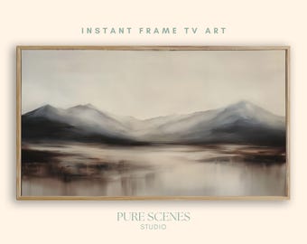 Misty Mountain Lake Abstract Landscape Samsung Frame TV Art, Neutral Painting (Digital Download)